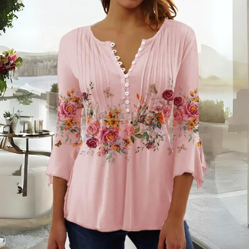 Blusa Feminina Manga Média Flores